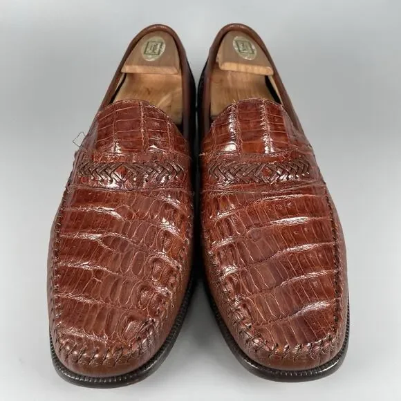 Florsheim Imperial Men’s 9 D Brown Caiman Alligator Leather Slip On Loafers EUC